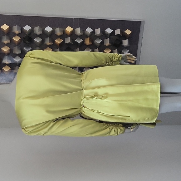 Song of Style Dala Wrap Mini Puff Sleeve Dress Chartreuse SzXL - Picture 5 of 8